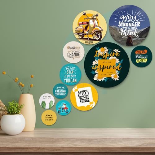 Image of RADIQORE Set of 11 Designer MDF Wooden Wall Hanging for Home Decoration | Office | Gift | Wall Decor Hanging Items | Wall Art | Living Room | Bedroom (QUOTES 1)