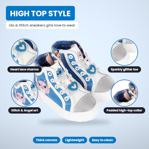 Disney Girls Lilo & Stitch Sneakers – Kids High Top Athletic Shoes, Lace-Up Canvas Sneaker for Toddler Little Big Kid - image 2