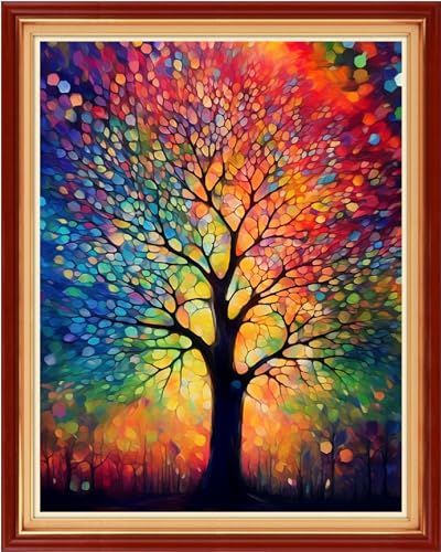 Image of Dimensean Stamped Cross Stitch Kits Full Range of Embroidery Patterns Starter Kits for Beginners Adult DIY Cross Stitches Needlepoint Kits 11CT- Colorful Night Light Tree 16x20 inch