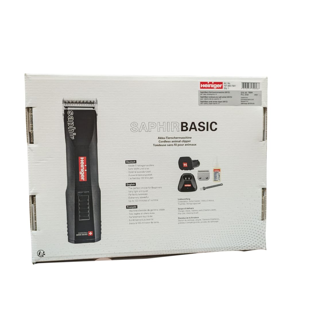 EHASO HEINIGER Profi Hundeschermaschine Set Saphir Akku-Schermaschine mit Scherkopf Size 10+ neunteiligem Aufsteckkammset + Hundenapf (Schwarz)