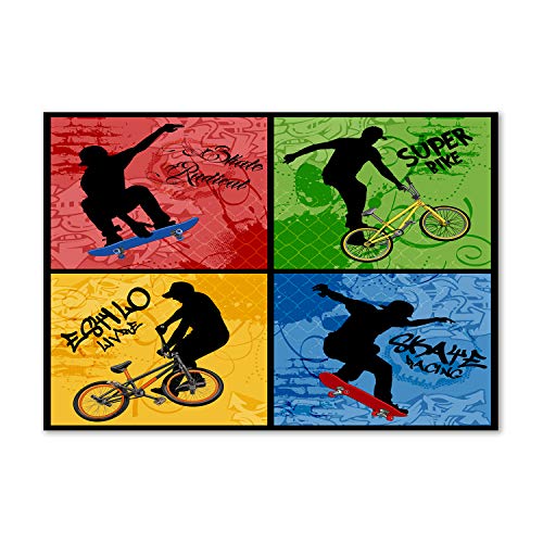 Tableau sur toile vélo et planche à roulettes 100x70 cm pour créer un studio urbain branché