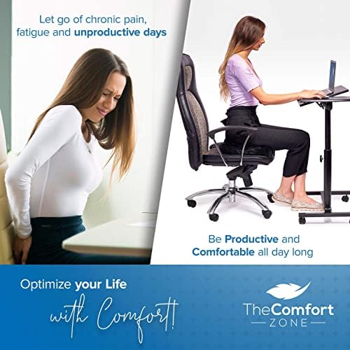 TheComfortZone Chair Cushions, Back Support Cushion for Office Chair, Seat Cushions, Coccyx Cushion, Office Chair Cushion, Car Seat Pad, Memory Foam Chair Cushion for Sciatica, Hemorrhoid & Back Pain