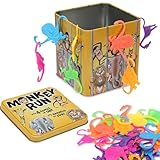 TDC Games Monkey Run – Monkey Linking Chain Game in Tin Box, 32 Colorful Animal Figures, Four Games in One, Travel Games for 1–4 Players, Dexterity Tabletop Party Games