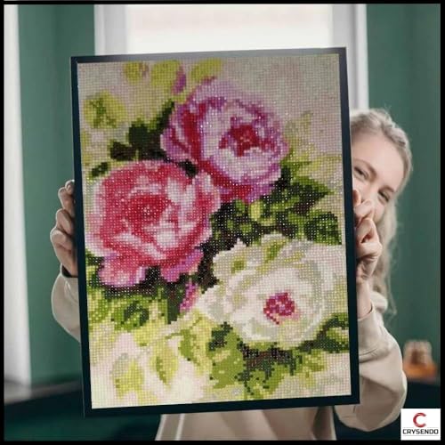 Image of CRYSENDO DIY Diamond Crystal Painting Kit | Embroidery 5D Rose Diamond Painting | Mosaic Cross Stitch Full Drill Diamond Painting | Ideal for Gifts, Home Wall Decor (23 X 30cm)