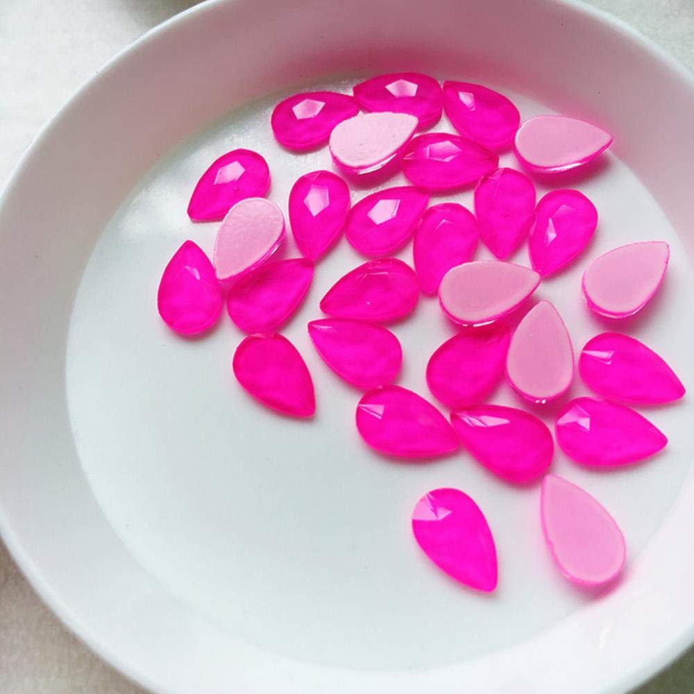 50/100pcs multi-color 5x8mm Water drop Fluorescent Crystal Luminous Non Hotfix Nail Neon Rhinestones 3D Nail Art Decoration,Fluorescent Rose,5X8mm