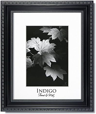 Heritage Black One 16x20 Ornate Picture Frames and Clear Glass with Single Bright White Mats for 11x14.