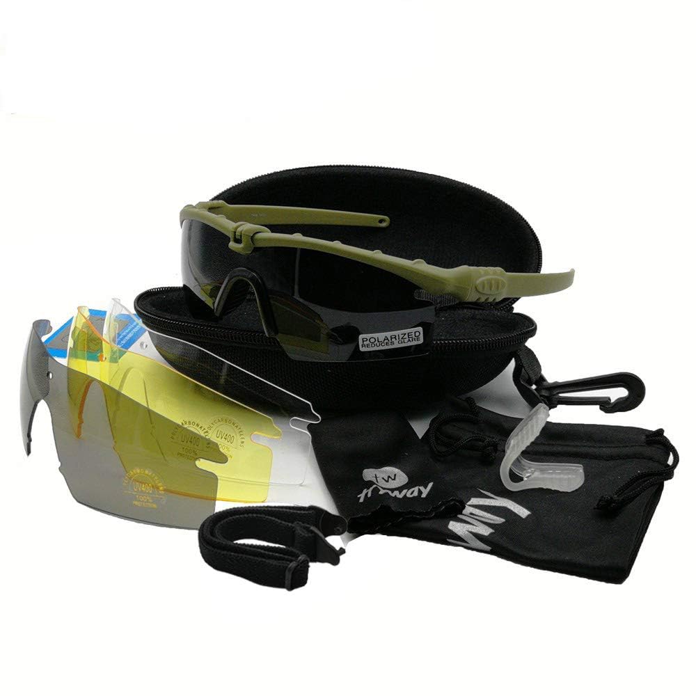Occhiali di protezione tattici professionali polarizzati balistici M 3.0 UV400 occhiali di protezione telaio tiro gafas sport all'aria aperta escursioni in bicicletta paintball occhiali (Verde 4lenti)