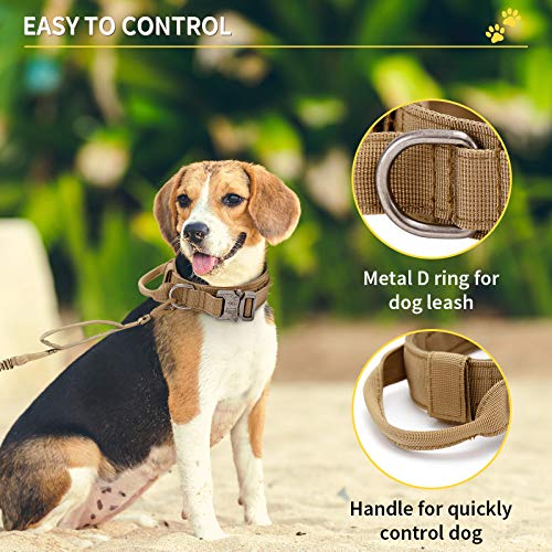 Huntvp taktisch Hundehalsband Verstellbar mit Kontrollgriff, aus Nylon, gepolstert, Metallschnalle, für Mittlere Große Hunde Jagd Training Freizeit Outdoor, Braun XL