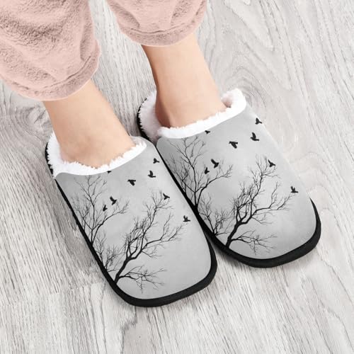 Halloween Bird Cartoon Black Slippers For Women Men Soft Memory Foam Non-Slip Hallowmas Winter Indoor House Shoes Travel Slipper4