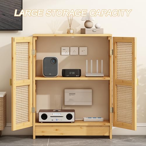 Armoire de rangement en rotin WiFi pour routeur, boîte de rangement en bambou avec étagères réglables pour la maison et le bureau, étagères de rangement invisibles