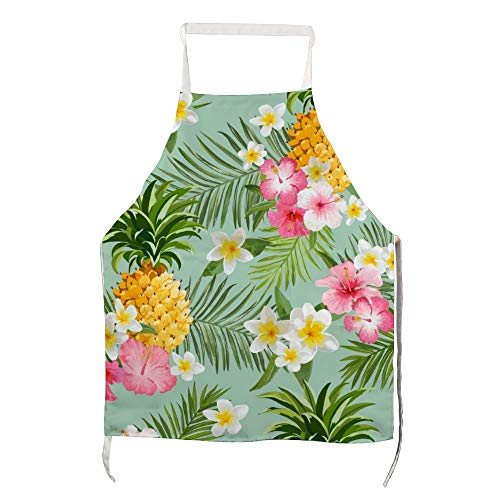 ハワイアンパイナップル エプロン カフェエプロン 動きやすい 仕事用 家庭用 シワになりにくい 男女兼用 長さ80cmx幅70cm
