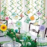 33pcs Spring Hanging Decorations for Home - Flower Butterfly Hanging Swirls with Led Lights for Spring Summer Easter Flower Butterfly Themed Birthday Party Decorations - Image 2