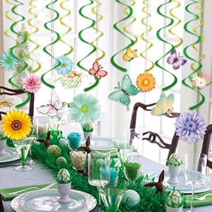 33pcs Spring Hanging Decorations for Home Flower Butterfly Hanging Swirls with Led Lights for Spring Summer Easter Flower Butterfly Themed Birthday Party Decorations