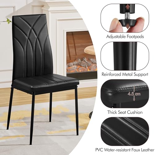 Yaheetech Set of 4 Dining Chairs Modern Dining Room Faux Leather Kitchen Chairs with Petal Styled Back and Sturdy Metal Legs for Dining Room, Kitchen, Black - Image 4