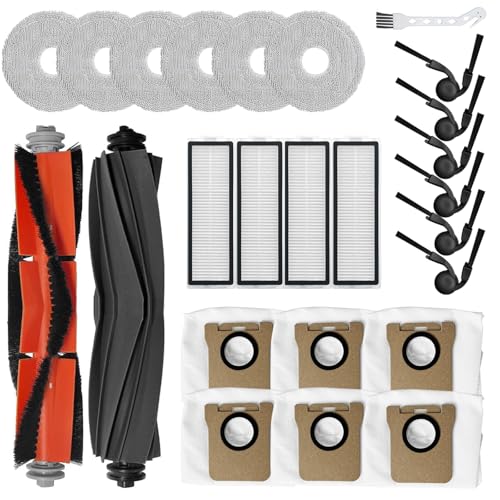 25Stück Zubehör set für Xiaomi Robot Vacuum 5, 5 Pro Staubsauger Ersatzteil, 2 Rollenbürste, 4 Hepa-Filter,6 Wischtücher, 6 Staubbeutel, 6 Seitenbürsten 1 Bürste