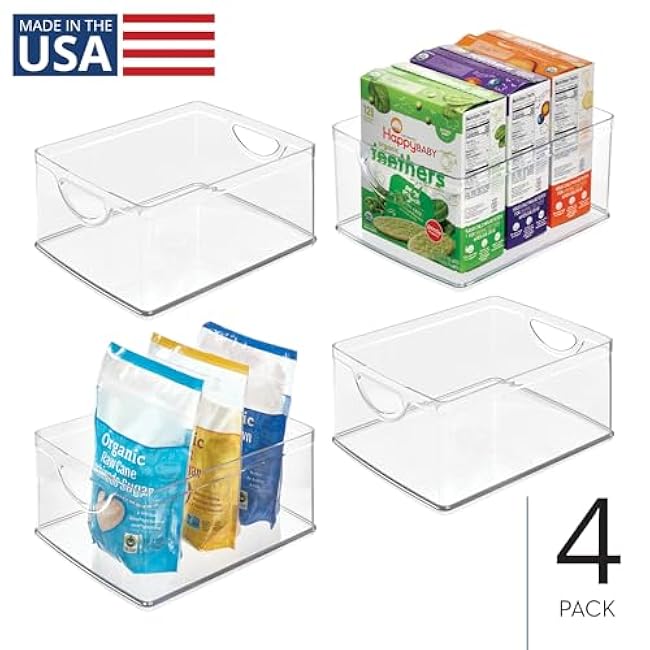 iDesign Pantry Storage Bins with Handles for Cabinets or Fridge - Set of 4 - Clear - Made in USA