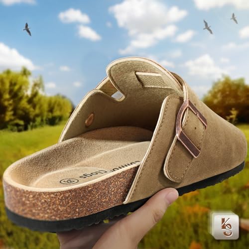 Image of KEMISANT Men Clogs-Comfortable Suede Mules Slippers Sandals Nurse Potato Shoes Unisex-Cushioned Cork-Footbed