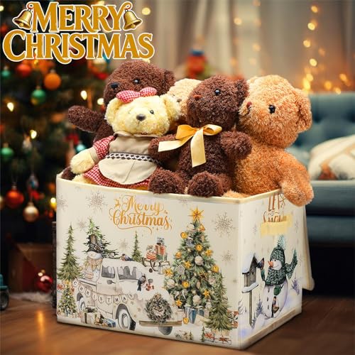 Image of Briwooody Christmas Storage Bin with Lid and Carrying Handle Christmas Foldable Storage Box Large Xmas Decorative Collapsible Container Basket for Organizing Closet Home Bedroom Gift(Truck)