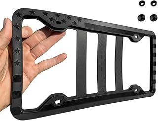 Tactilian Original Silicone American Flag License Plate Frame Holder - Subdued 3D Stars and Stripes USA Flag Gloss on Matte Cover for Car Truck Van SUV - Auto Exterior Accessories