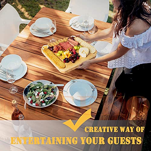Mleeko Bamboo Cheese Board Set:large Charcuterie Boards With 4 Stainless Steel Cheese Knife & Serving Tray - Wedding Gifts, Housewarming Gift Idea, Birthday Gifts For Women,Mother's Day Gifts #TOP5
