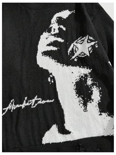 Men's Y2k Aesthetic Graphic Sweater Raw Hem Crewneck Knitted Sweater Casual Pullover Long Sleeve Jumpers4