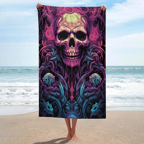Serviette de plage Neon Skull au design graphique et séchage rapide