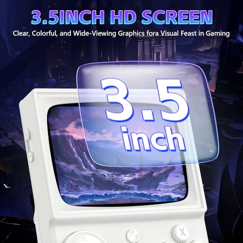 Image of R36T Retro Game Console, Handheld Game Console with 3.5in IPS HD Screen, Video Game Consoles Supports WiFi Networked Fighting and OTG, 3500mAh Battery, 64GB TF Card, White