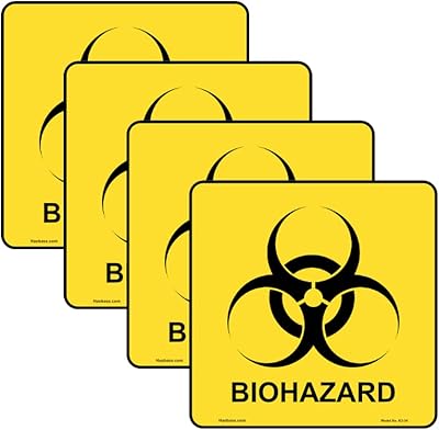Haobase 4 Pcs Biohazard Stickers Sign Small Self Adhesive Vinyl for Hospital and Industrial Use 10 cm x 10 cm (Yellow)