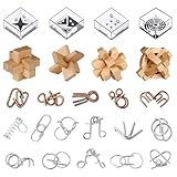 Rubypop 24 Pack Brain Teaser Puzzle Set, Metal & Wooden Puzzles with Balance Challenges, IQ Logic Games and Mind Teaser Toys for Kids Teens and Adults