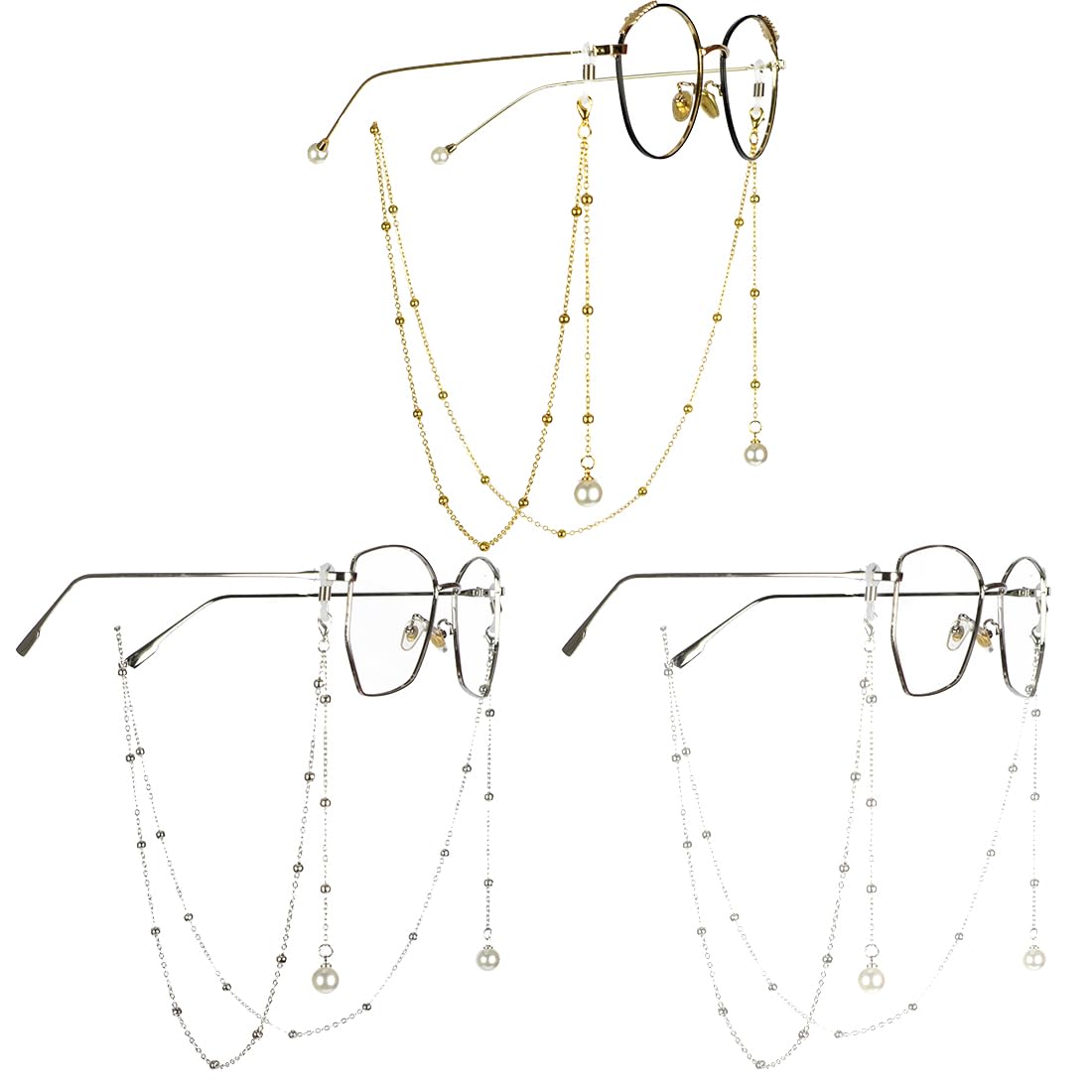 ASYKNM Cadena de gafas femeninas elegantes - 3 piezas de cadena para gafas de sol y vista con perlas. Perfectas para mantener tus gafas seguras y a la moda