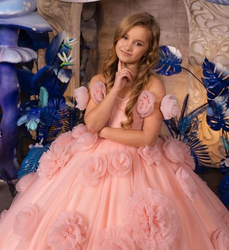 Tulle Flower Girl Dresses Off Shoulder Pageant Dress 3D Floral Formal Princess Party Ball Gown for Girls3