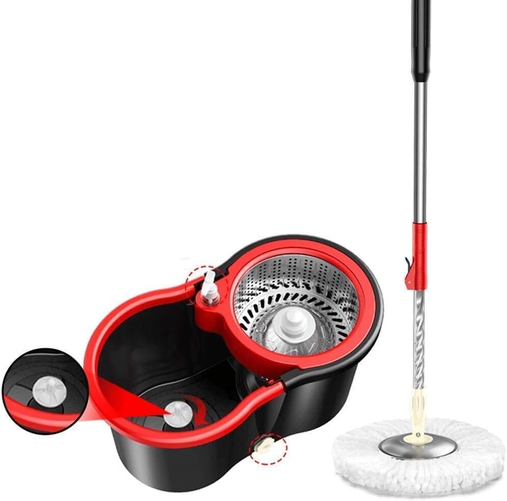 Rotating Bucket for Broom with Four Microphobic Mops for Cleaning Double and Washable Wet and Dry/red Flooring A(a) A