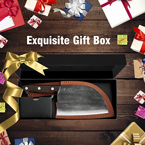 Aonbor Chef Knife Cleaver Knife Anti Rust Coating, Full Tang Chef Knife Forged Knife High Carbon Steel, Outdoor Cooking Knife With Cleaver Leather Sheath For Camping, Outdoor Barbecue Knife #TOP6