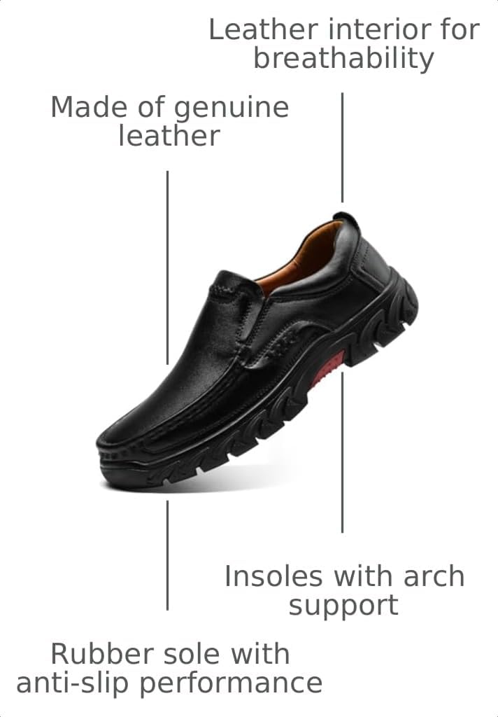 Mens Slip On Casual Loafers Classic Outdoor Leather Walking Hiking Dress Shoes Comfortable for Work Office Shoes