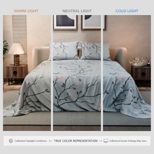 Image of BLISSHOME SoftTouch 140TC Cotton King Size Printed Bedsheet with 2 Pillow Covers for Double Bed, Silky Smooth Bedding Set, Breathable, Easy Maintain, Floral Print - Grey, Pink