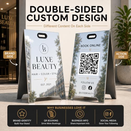 Image of Custom A-Frame Business Sign, Waterproof Sidewalk Display with Logo