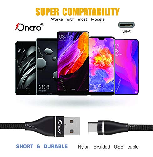 Image of Black Strong Data Cable Fast Charging, Short mini Small 25 cm Nylon Braided Power Bank Cable for Type c oneplus 6, 7, 8, Galaxy s 9 + Note 8, 2.4A max