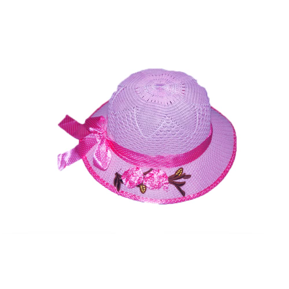 Niue Little Girl Kids Summer Straw Hat Wide Brim Flower Beach Sun Visor Hat (3-8 Years)-(Light Pink)