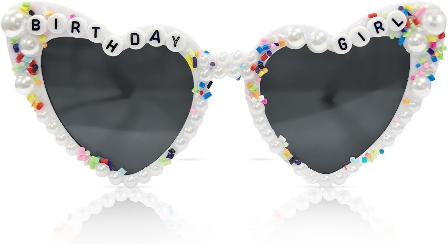 Heart-Shaped Birthday Girl Party Glasses, Pretty Birthday Girl Sunglasses for Party, White Birthday Sunglasses for Women