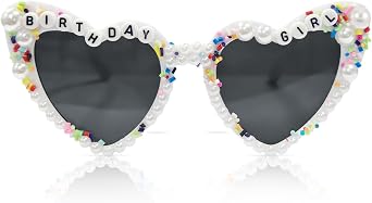 Heart-Shaped Birthday Girl Party Glasses, Pretty Birthday Girl Sunglasses for Party, White Birthday Sunglasses for Women
