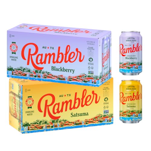 Image of AUTX RAMBLER Sparkling Water, Texas Limestone Mineral Blend, Blackberry x Satsuma, 12-Ounce Cans, 8 Count x 2 (16 Cans Total)