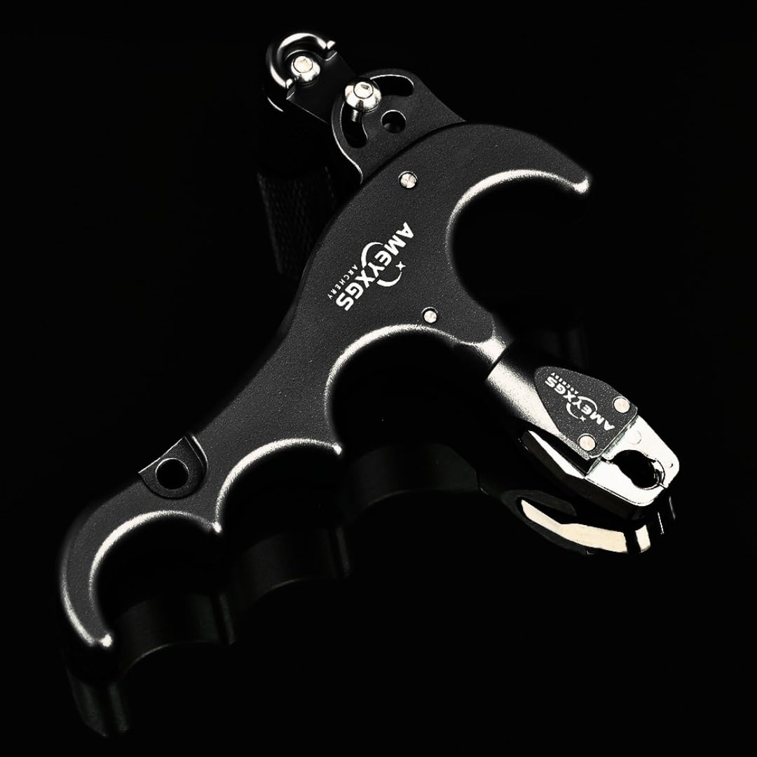 Tiro con arco compuesto Bow Release Aids 4 dedos de aleación de aluminio Compound Bow Release Sensibilidad Ajustable Pinza 360 grados Abrazadera Cabeza