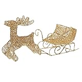 Voiture de traîneau décorative - 🎄🦌célébrez la fête avec un joyeux instantané d'un renne tirant le traîneau du père noël, finement conçu avec des détails festifs, des nœuds décoratifs et un chatoyant et rouge