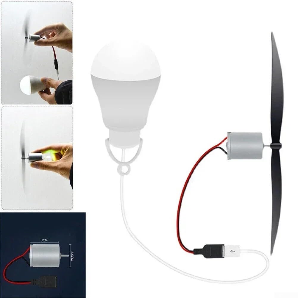 Kit generatore di energia eolica con luce LED USB, turbina eolica motorizzata, set educativo per l'apprendimento domestico con elica da 18 cm, telaio in ABS e metallo, luce da 5 W