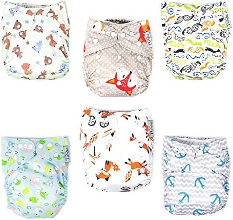 Tgq Kidz Reusable Newborn Cloth Diapers That Transform to Reusable Training Pants 6 Cloth Diaper Covers with 6 Reusable Diaper Inserts (Goober Essentials)