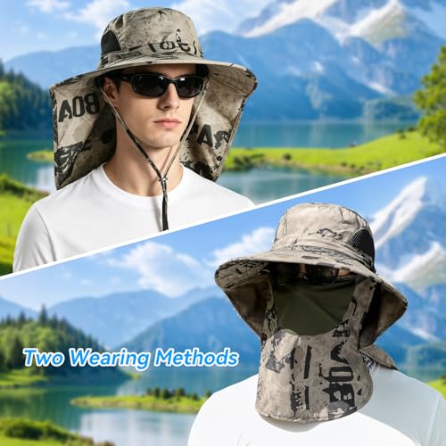 Image of ALANDUO Wide Brim XXL Sun Hats for Men Big Head, UPF 50+ Fishing Sun Hat with Neck Face Flap, Safari Boonie Hat for Men Women