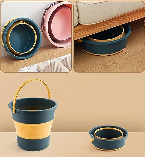 Image of Foldable Bucket for Bathroom Cleaning 10 Litre, Car Wahs, Foot Soak Hot /Cold Water, Small Yellow Blue