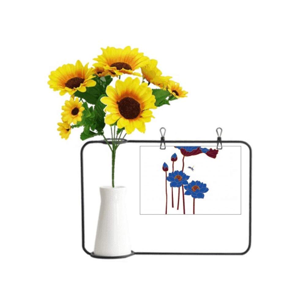 Fleur de lotus artificielle avec libellule, tournesol et vase décoratif