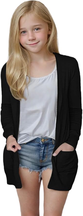 Girls Cardigan Lightweight Long Sleeve Open Front Sweaters Fall Fashion Oversized Back to School Clothes with Pockets