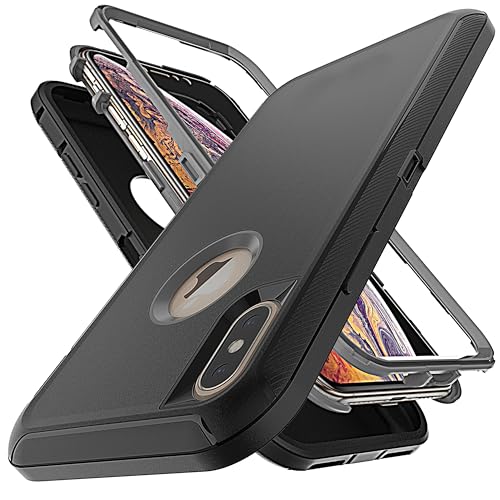 YmhxcY for iPhone X/iPhone XS Case Shockproof Dropproof Dust-Proof Drop Proof 3-Layer Durable Phone Case Heavy Duty Protection Phone Case Cover for Apple iPhone X/XS 5.8 inch-Black/Grey